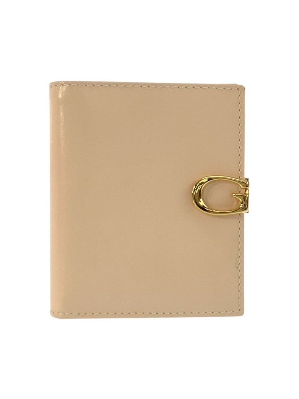 Gucci Logo Beige Gold Leather 035 Fold Wallet Compact
